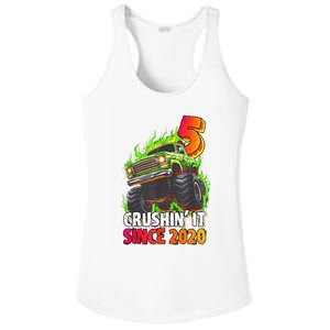 Birthday Monster Truck 5 Year Old Boy 5th Party Born 2020 Ladies PosiCharge Competitor Racerback Tank