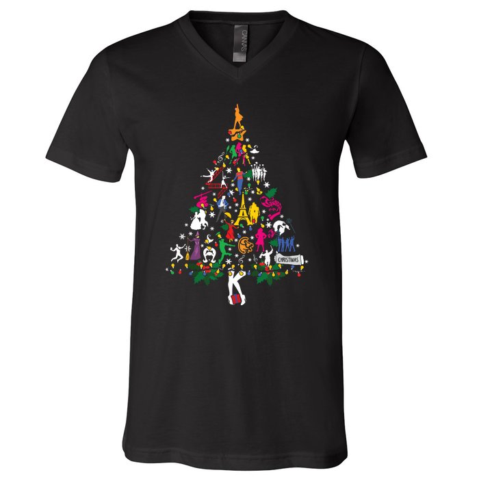 Broadway Musical Theatre Christmas Tree Funny Xmas V-Neck T-Shirt