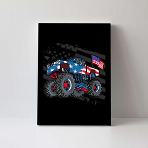 Boy Monster Truck Lover American Flag Racing USA Patriotic Canvas