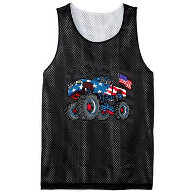 Boy Monster Truck Lover American Flag Racing USA Patriotic Mesh Reversible Basketball Jersey Tank