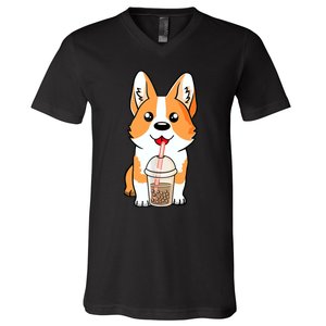 Boba Milk Tea Corgi Dog Puppy Lover Kawaii Japanese Anime V-Neck T-Shirt