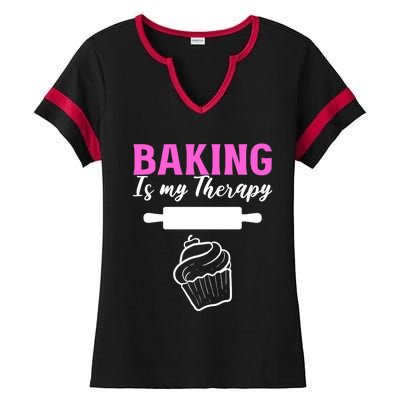 Baking My Therapy Pastry Chef Great Gift Ladies Halftime Notch Neck Tee