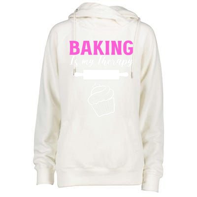 Baking My Therapy Pastry Chef Great Gift Womens Funnel Neck Pullover Hood