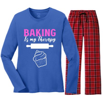 Baking My Therapy Pastry Chef Great Gift Women's Long Sleeve Flannel Pajama Set 