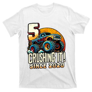 Birthday Monster Truck 5 Year Old Boy 5th Party Born 2020 T-Shirt