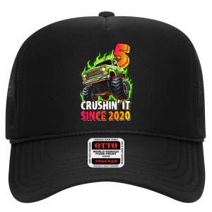 Birthday Monster Truck 5 Year Old 5th Party Born 2020 High Crown Mesh Back Trucker Hat