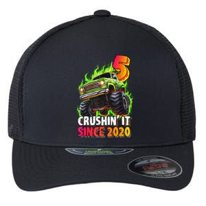 Birthday Monster Truck 5 Year Old 5th Party Born 2020 Flexfit Unipanel Trucker Cap