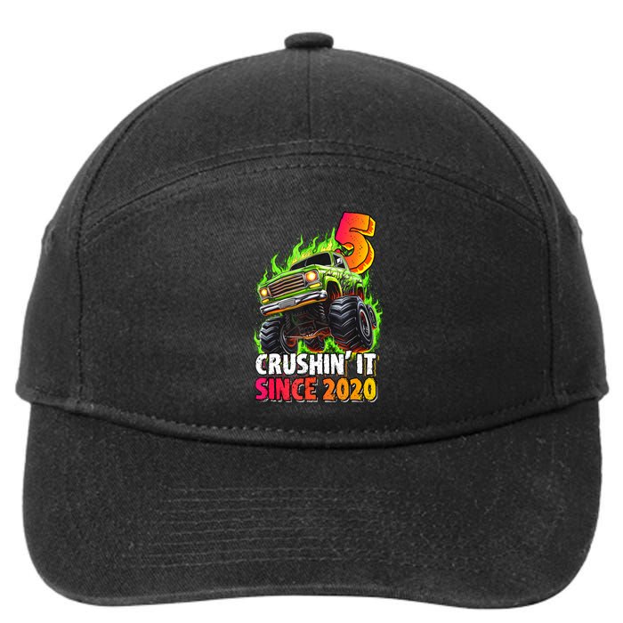 Birthday Monster Truck 5 Year Old 5th Party Born 2020 7-Panel Snapback Hat