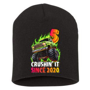 Birthday Monster Truck 5 Year Old 5th Party Born 2020 Short Acrylic Beanie