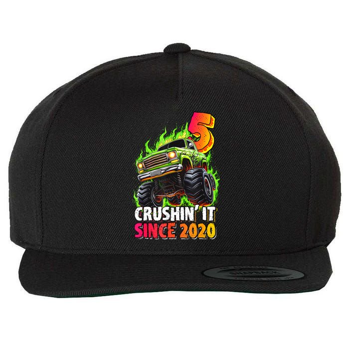 Birthday Monster Truck 5 Year Old 5th Party Born 2020 Wool Snapback Cap