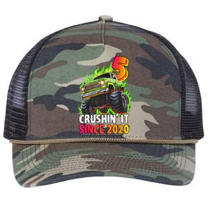 Birthday Monster Truck 5 Year Old 5th Party Born 2020 Retro Rope Trucker Hat Cap