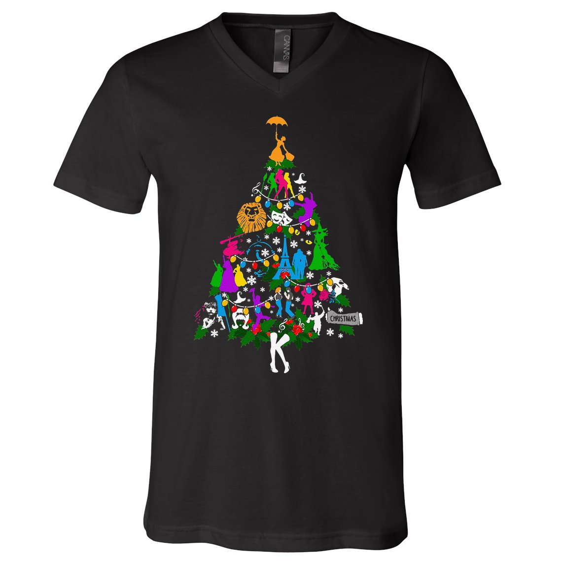 Broadway Musical Theater Christmas Tree V-Neck T-Shirt