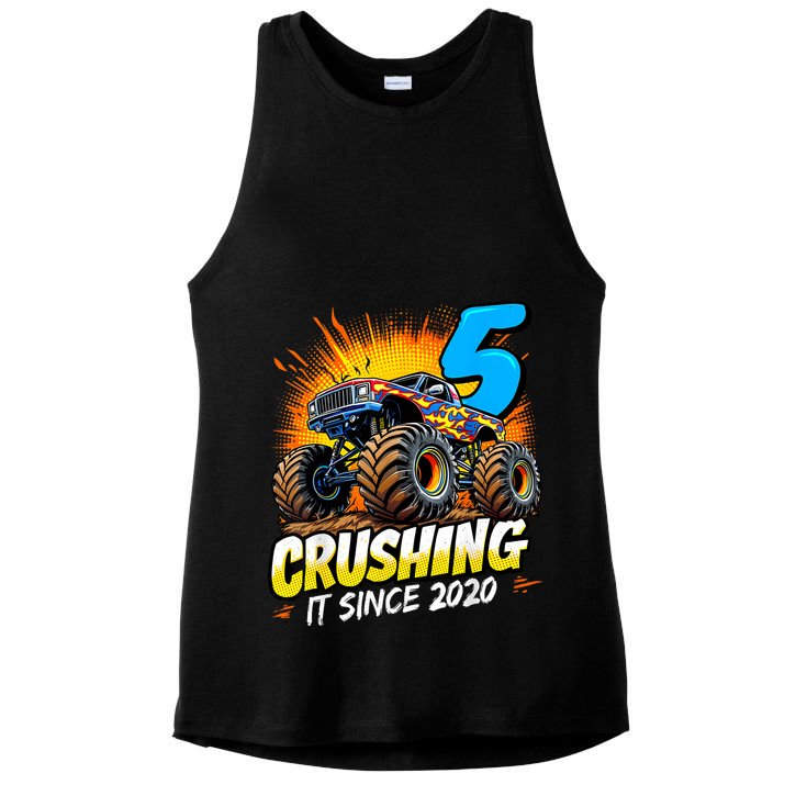 Birthday Monster Truck 5 Year Old Boy 5th Party Born Ladies PosiCharge Tri-Blend Wicking Tank
