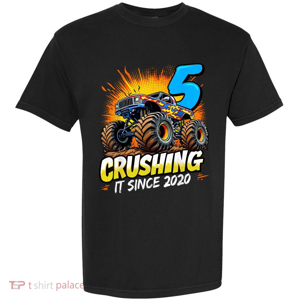 Birthday Monster Truck 5 Year Old Boy 5th Party Born Garment-Dyed Heavyweight T-Shirt