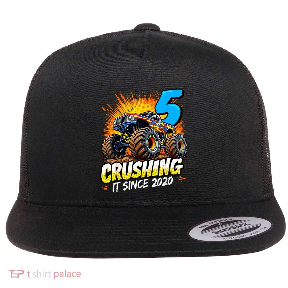 Birthday Monster Truck 5 Year Old Boy 5th Party Born Flatbill Hat