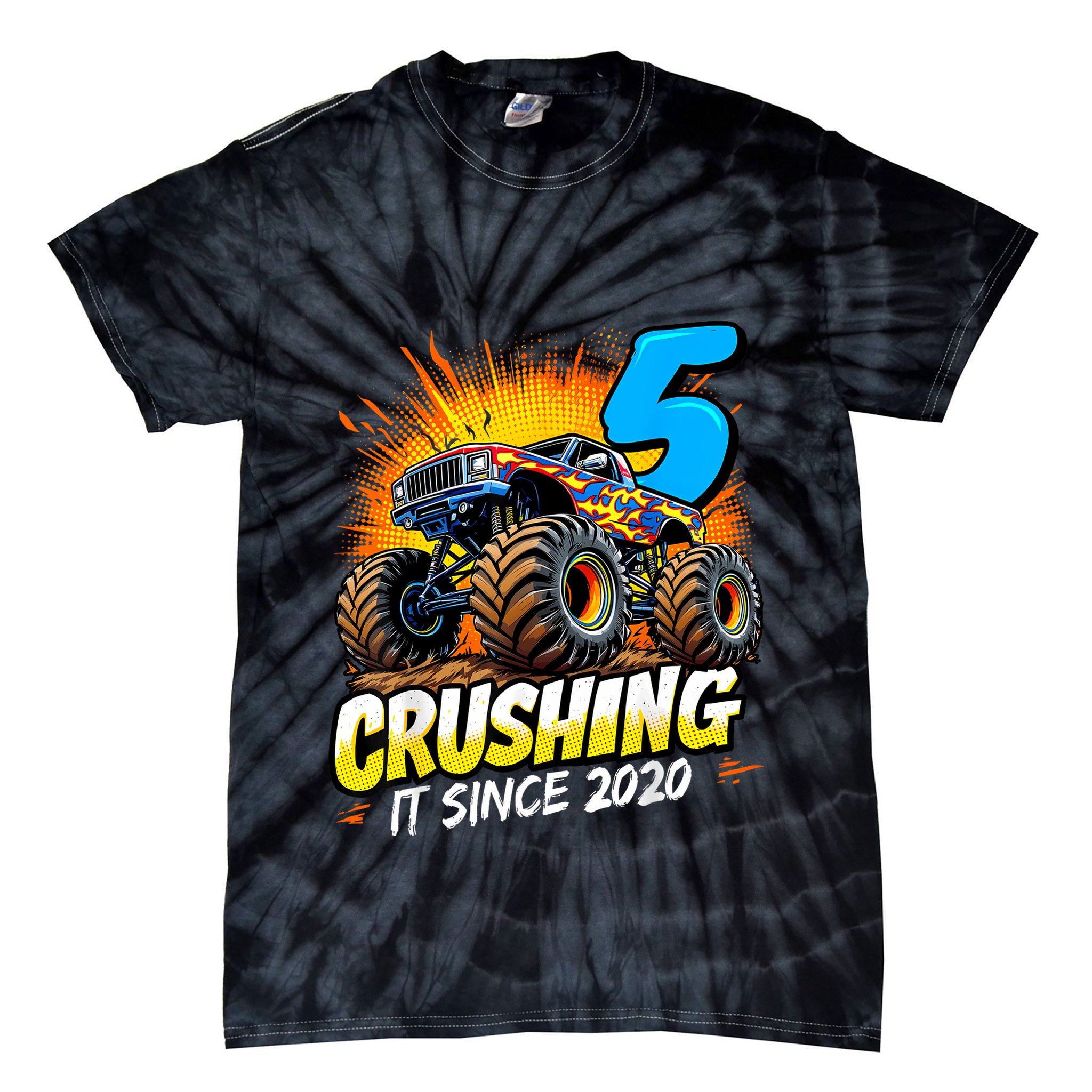 Birthday Monster Truck 5 Year Old Boy 5th Party Born Tie-Dye T-Shirt
