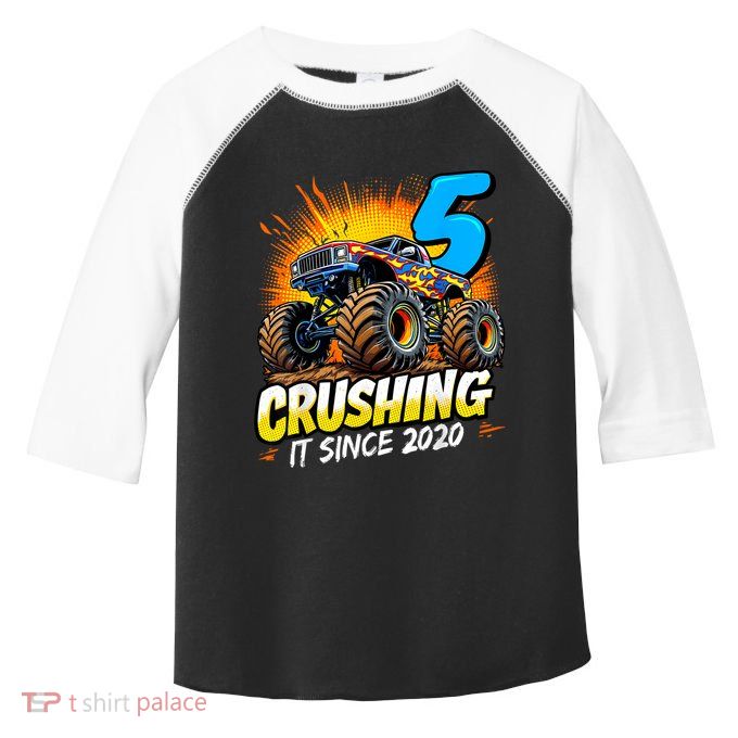 Birthday Monster Truck 5 Year Old Boy 5th Party Born Toddler Fine Jersey T-Shirt