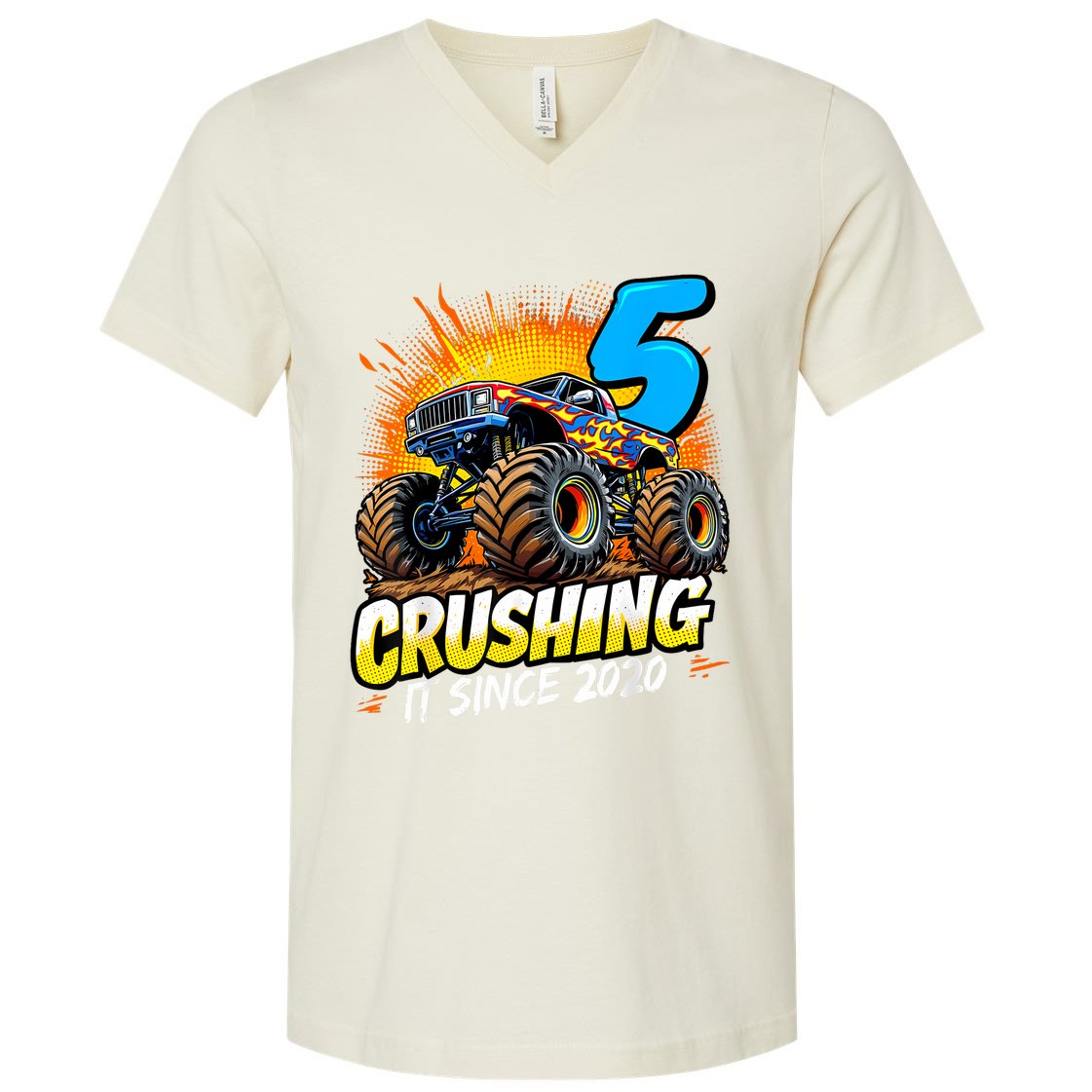 Birthday Monster Truck 5 Year Old Boy 5th Party Born V-Neck T-Shirt