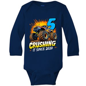 Birthday Monster Truck 5 Year Old Boy 5th Party Born Baby Long Sleeve Bodysuit