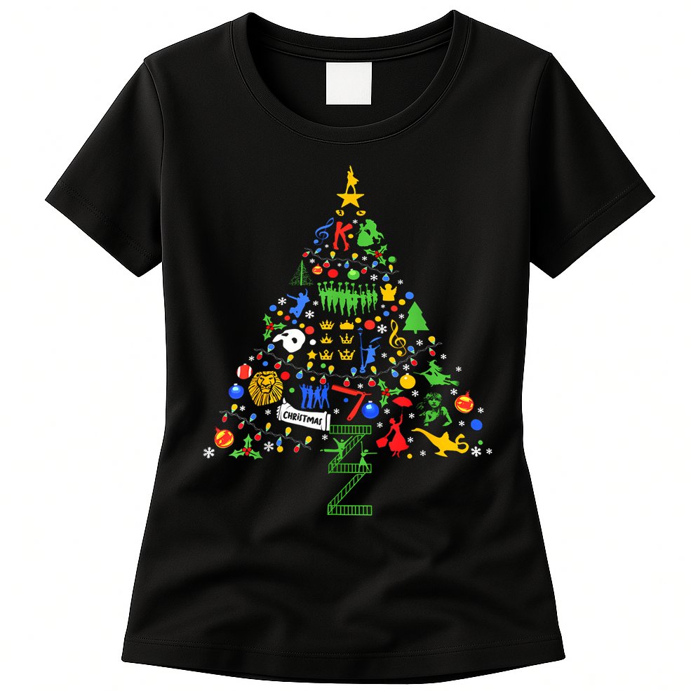 Broadway Musical Theatre Christmas Tree Womens T-Shirt