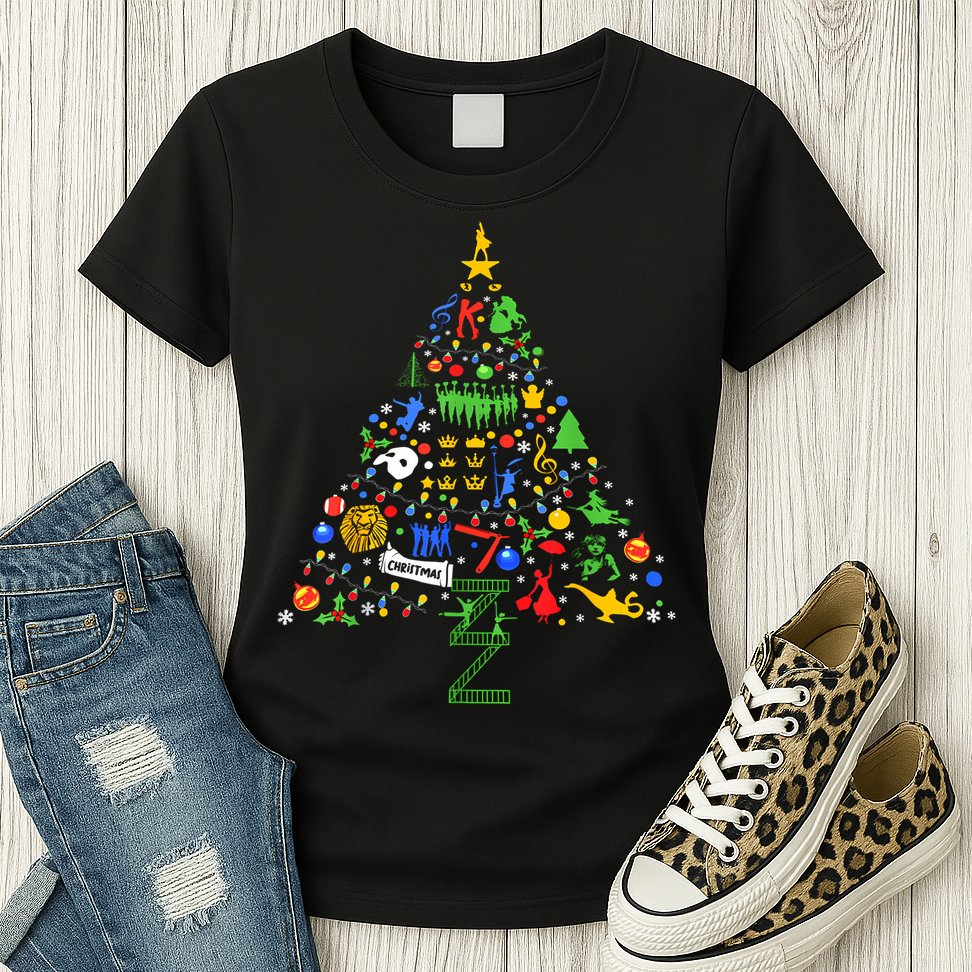 Broadway Musical Theatre Christmas Tree Womens T-Shirt