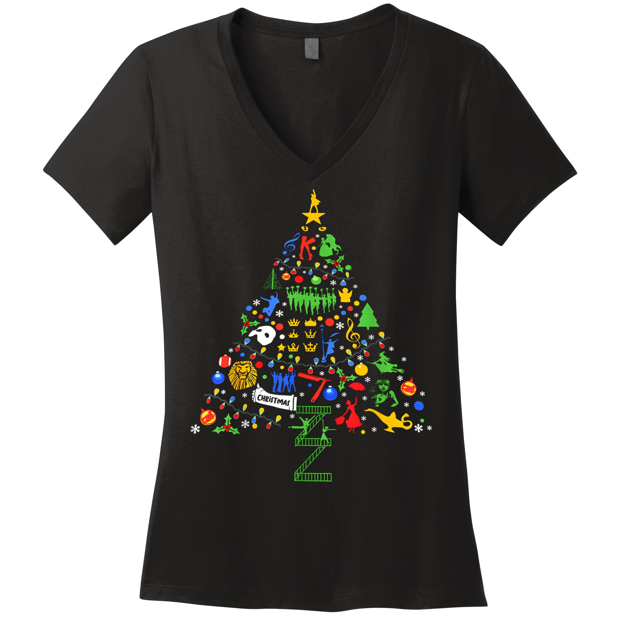 Broadway Musical Theatre Christmas Tree Women's V-Neck T-Shirt
