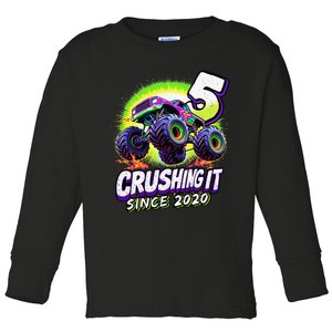 Birthday Monster Truck 5 Year Old Boy 5th Party Born 2020 Gift Toddler Long Sleeve Shirt