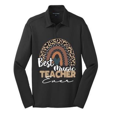 Best Music Teacher Ever Boho Rainbow Teacher Appreciation Gift Silk Touch Performance Long Sleeve Polo