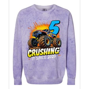 Birthday Monster Truck 5 Year Old Boy 5th Party Born 2020 Gift Colorblast Crewneck Sweatshirt