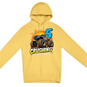 Birthday Monster Truck 5 Year Old Boy 5th Party Born 2020 Gift Premium Pullover Hoodie