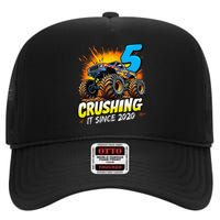 Birthday Monster Truck 5 Year Old Boy 5th Party Born 2020 Gift High Crown Mesh Back Trucker Hat