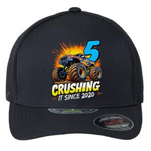 Birthday Monster Truck 5 Year Old Boy 5th Party Born 2020 Gift Flexfit Unipanel Trucker Cap