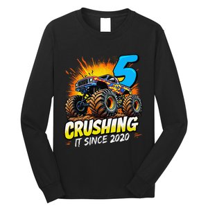 Birthday Monster Truck 5 Year Old Boy 5th Party Born 2020 Gift Long Sleeve Shirt