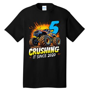 Birthday Monster Truck 5 Year Old Boy 5th Party Born 2020 Gift Tall T-Shirt