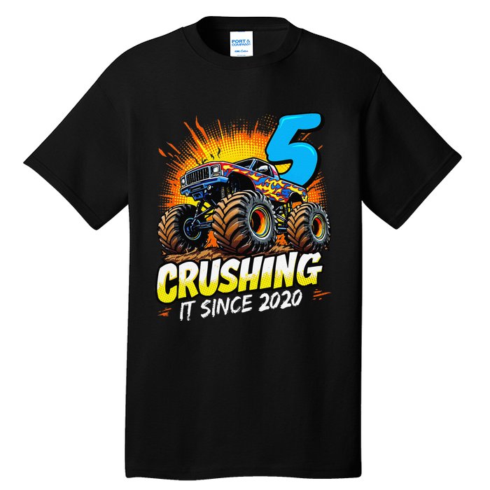 Birthday Monster Truck 5 Year Old Boy 5th Party Born 2020 Gift Tall T-Shirt