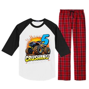 Birthday Monster Truck 5 Year Old Boy 5th Party Born 2020 Gift Raglan Sleeve Pajama Set