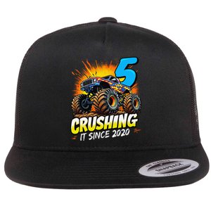 Birthday Monster Truck 5 Year Old Boy 5th Party Born 2020 Gift Flat Bill Trucker Hat