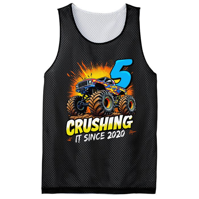 Birthday Monster Truck 5 Year Old Boy 5th Party Born 2020 Gift Mesh Reversible Basketball Jersey Tank