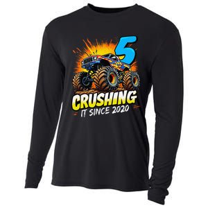 Birthday Monster Truck 5 Year Old Boy 5th Party Born 2020 Gift Cooling Performance Long Sleeve Crew