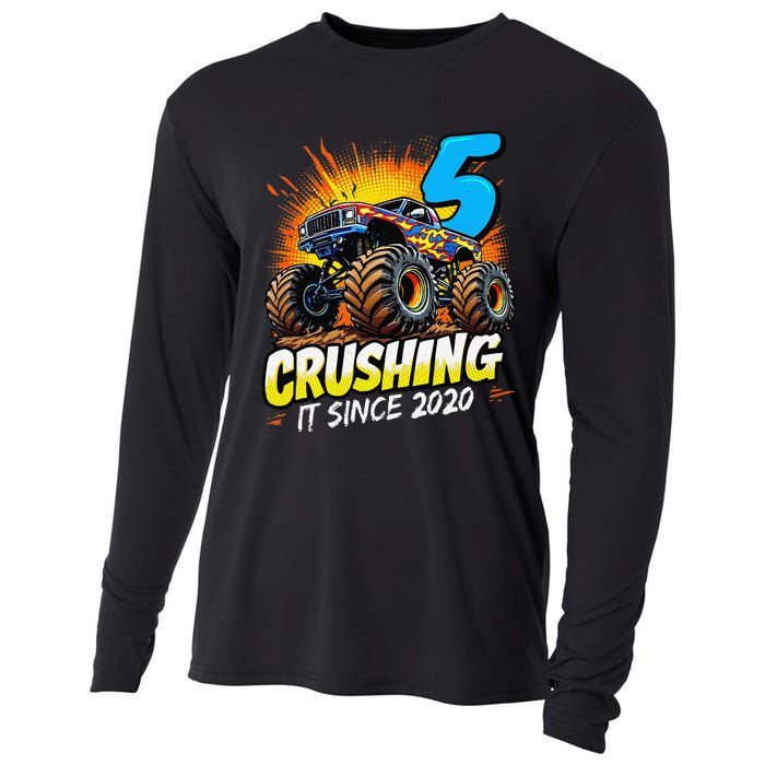 Birthday Monster Truck 5 Year Old Boy 5th Party Born 2020 Gift Cooling Performance Long Sleeve Crew