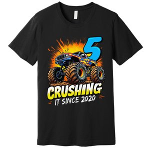 Birthday Monster Truck 5 Year Old Boy 5th Party Born 2020 Gift Premium T-Shirt