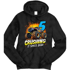 Birthday Monster Truck 5 Year Old Boy 5th Party Born 2020 Gift Tie Dye Hoodie