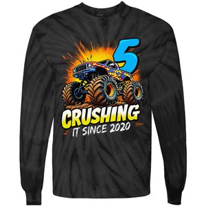 Birthday Monster Truck 5 Year Old Boy 5th Party Born 2020 Gift Tie-Dye Long Sleeve Shirt