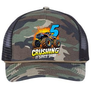 Birthday Monster Truck 5 Year Old Boy 5th Party Born 2020 Gift Retro Rope Trucker Hat Cap