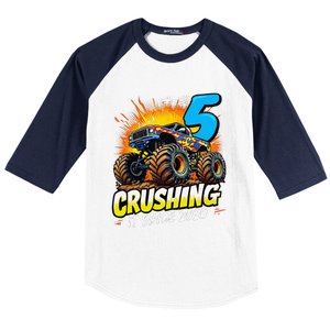 Birthday Monster Truck 5 Year Old Boy 5th Party Born 2020 Gift Baseball Sleeve Shirt