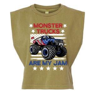 Boy Monster Truck American Flag Racing Usa Patriotic Retro Garment-Dyed Women's Muscle Tee