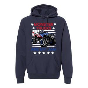 Boy Monster Truck American Flag Racing Usa Patriotic Retro Premium Hoodie