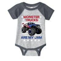 Boy Monster Truck American Flag Racing Usa Patriotic Retro Infant Baby Jersey Bodysuit