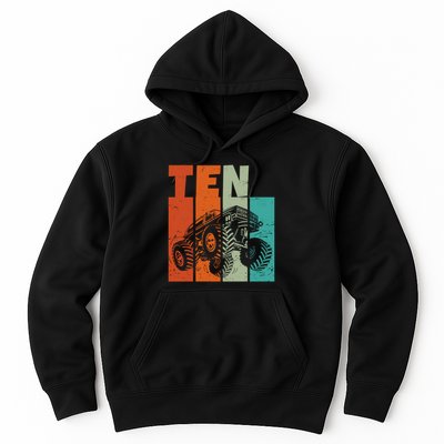 Birthday Monster Truck Retro 10 Year Old Bday Hoodie