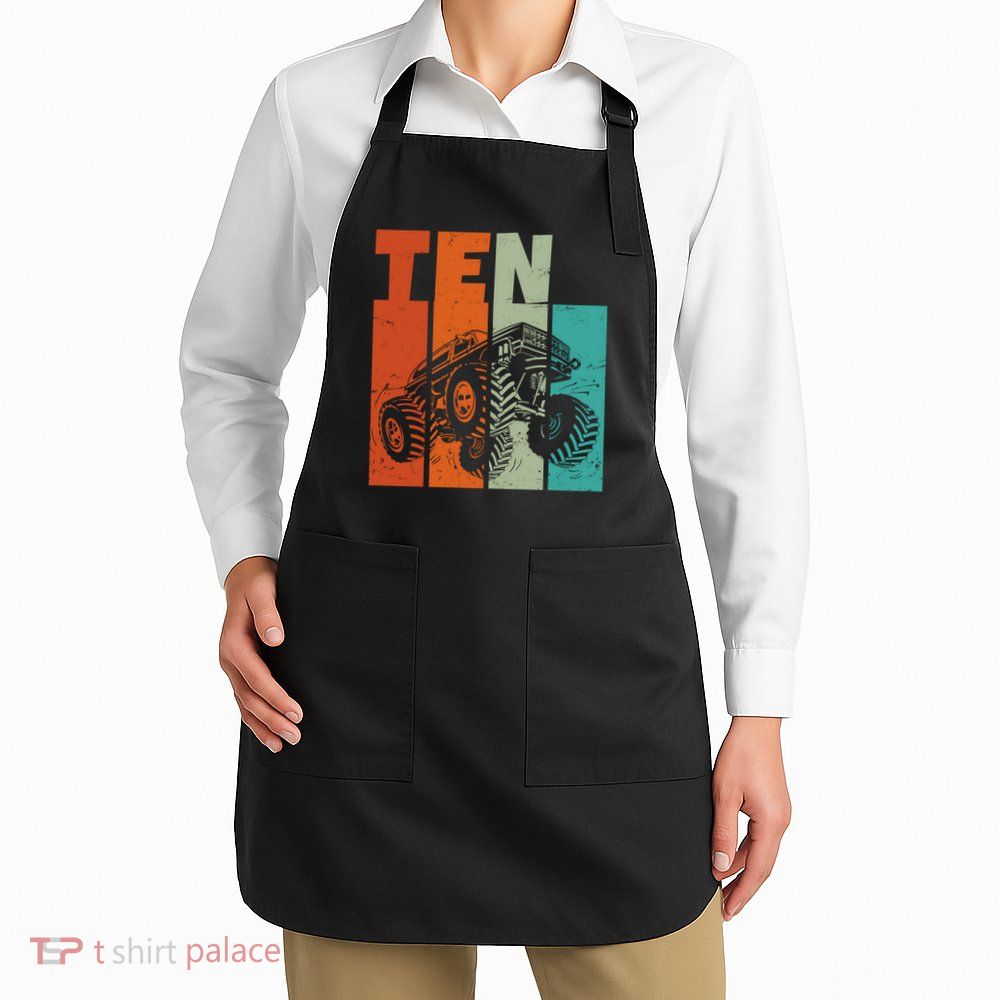 Birthday Monster Truck Retro 10 Year Old Bday Apron
